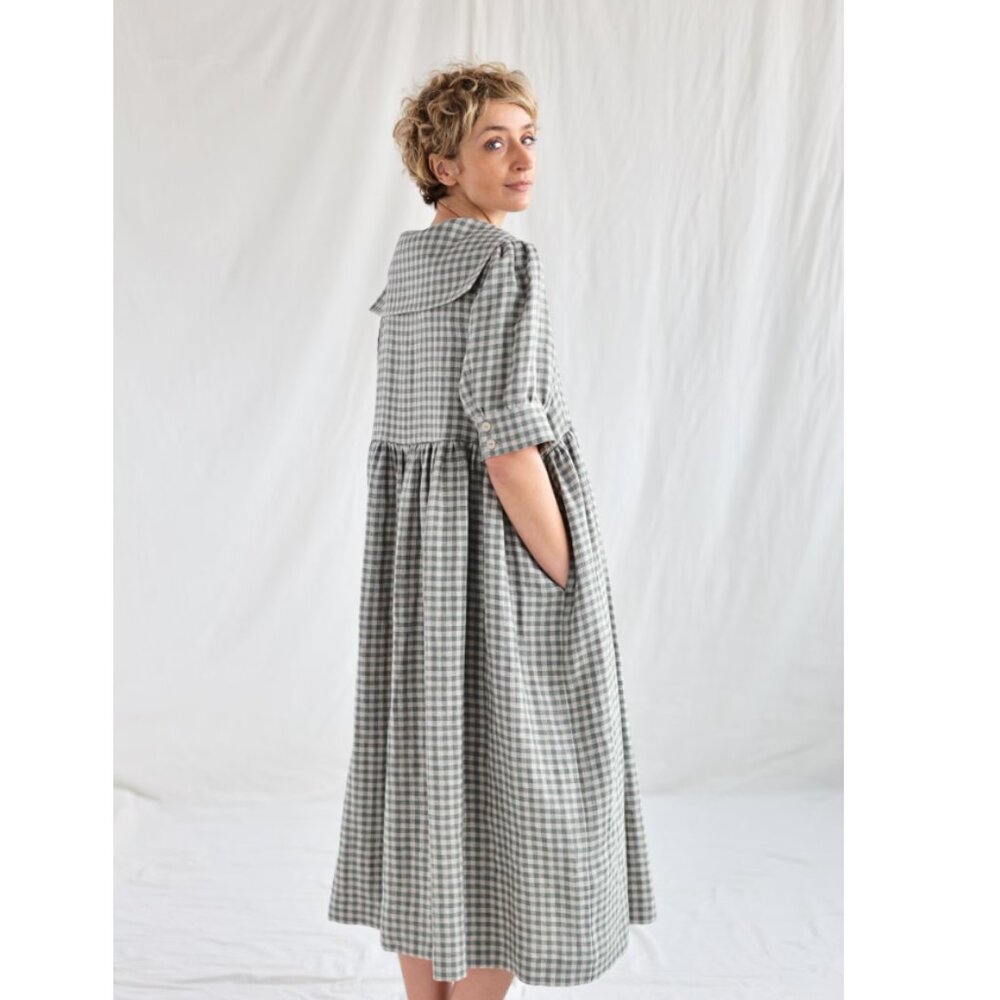 Sailor collar gingham linen dress - Picture 5 of 5